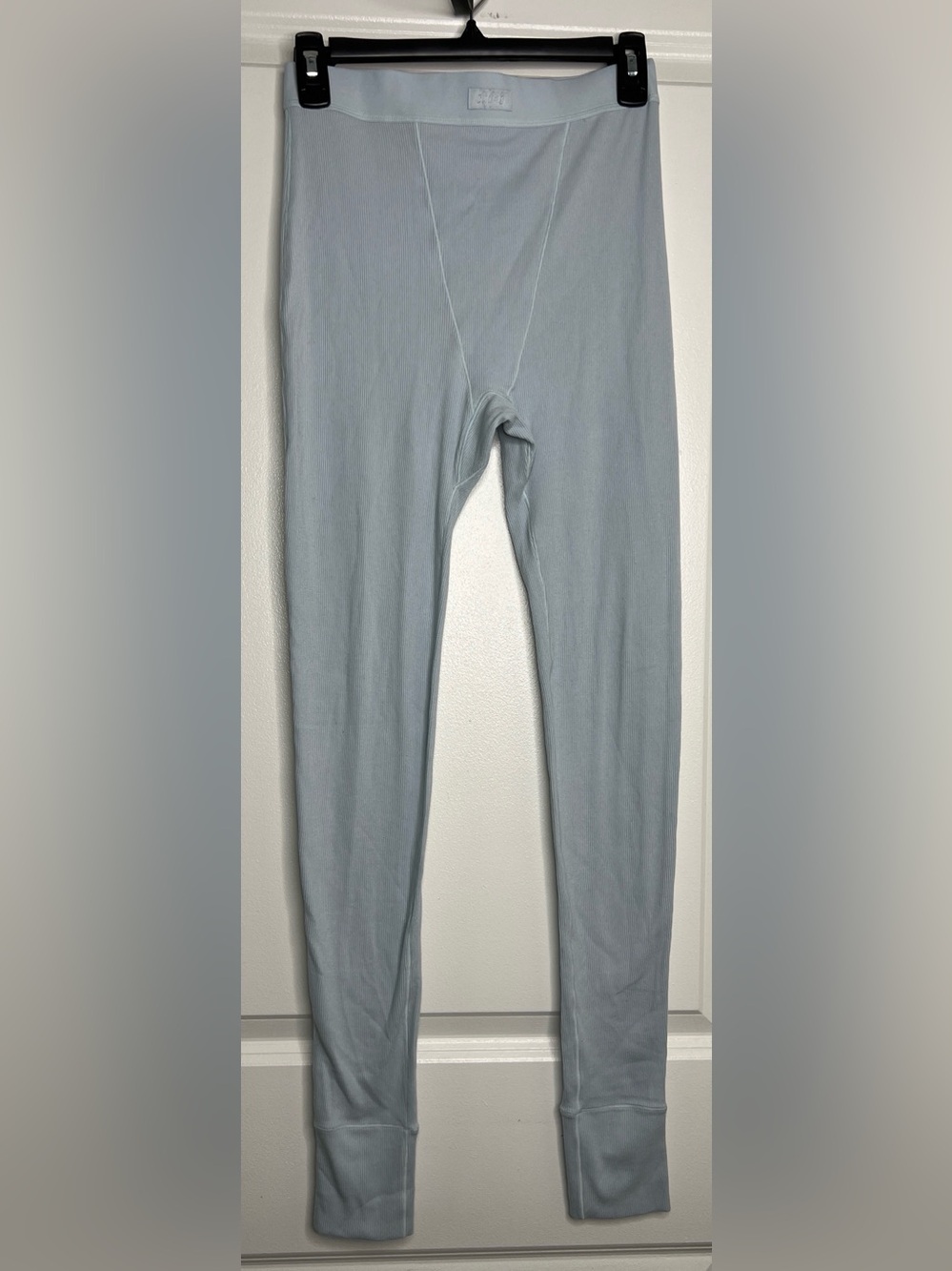 SKIMS Cotton Rib Leggings Opal Light Sky Blue High Waisted Logo Patch Small NWT